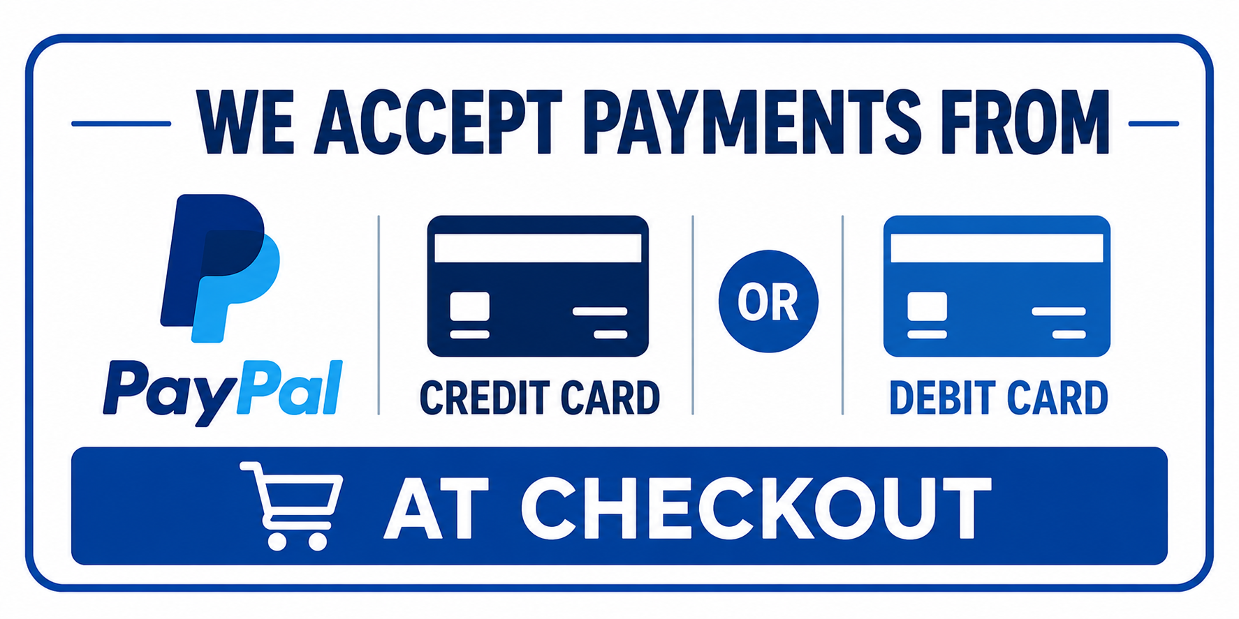 we accept credit, debit cards and PayPal